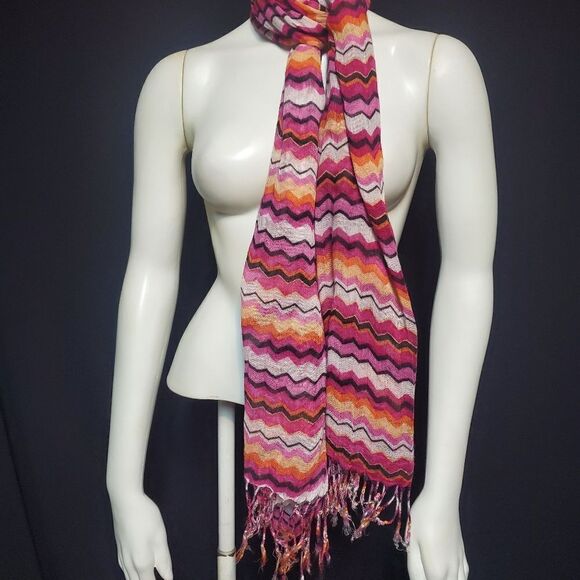 Pink, Orange, & White Chevron Scarf - Picture 1 of 2